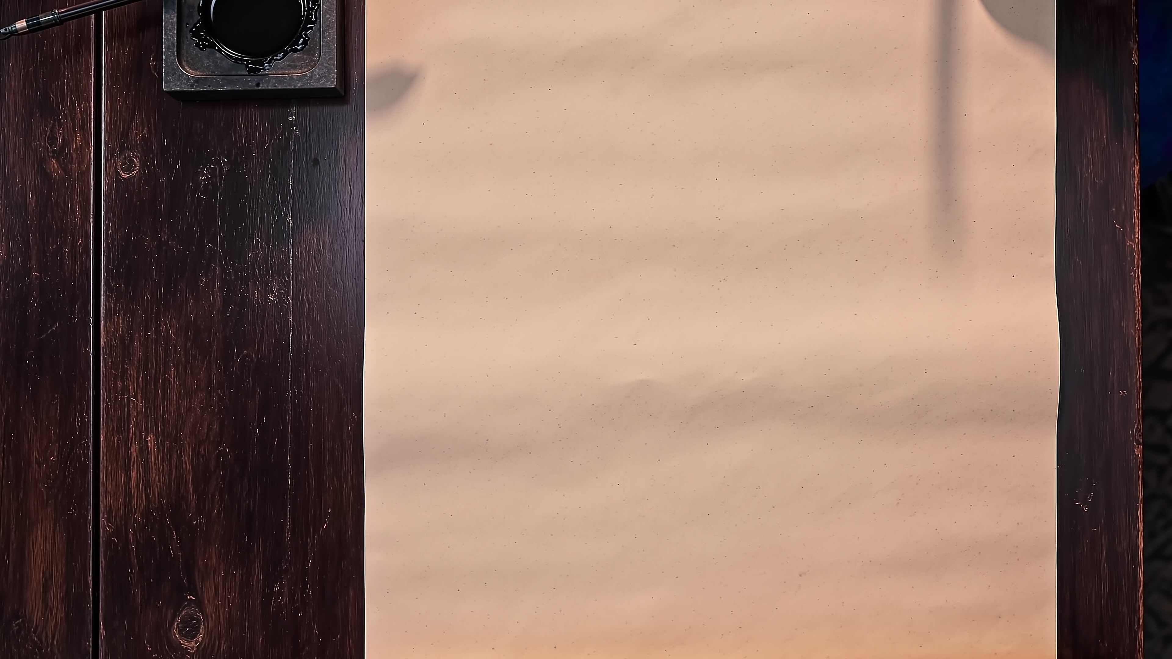 Warm ivory paper rests on the strategist’s dark wooden desk.